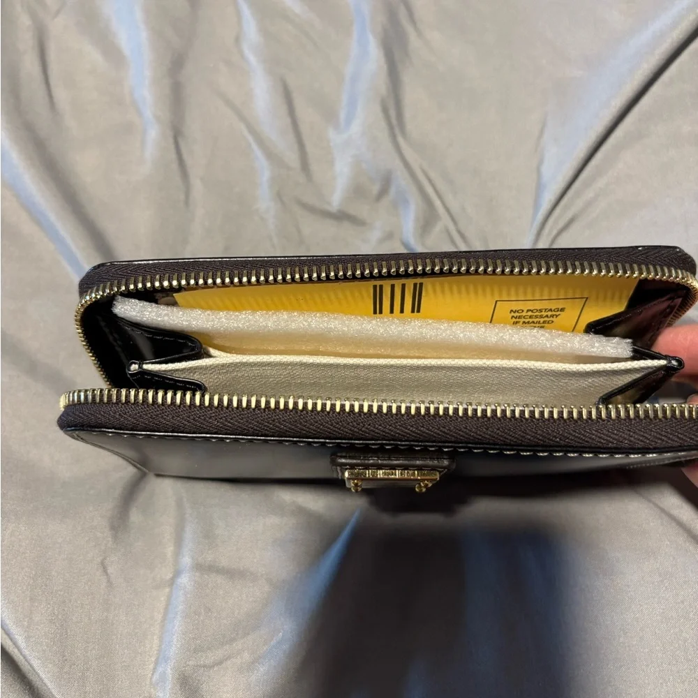 Dooney & Bourke Black Leather Zip-Around Wristlet with Gold Logo - Picture 3 of 4